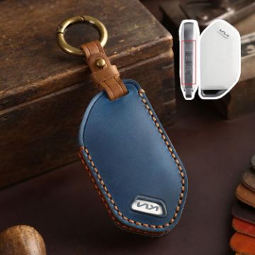 Kia K3/K5 2024 Hallmo Crazy Horse Cowhide Key Cover (7-Button Blue) - 1
