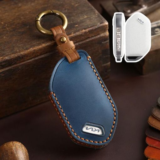 Kia K3/K5 2024 Hallmo Crazy Horse Cowhide Key Cover (9-Button Blue) - 1
