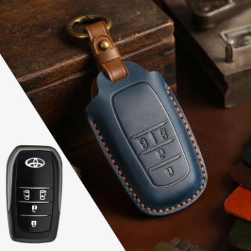 Toyota Alphard Hallmo Crazy Horse Cowhide Key Cover (4-Button Blue) - 1