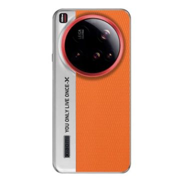 Xiaomi 15 Ultra Camera Design Leather Phone Case - Orange Diamond Texture - 1