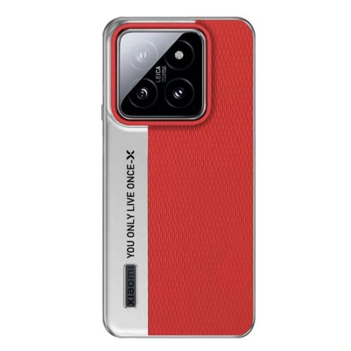Xiaomi 14 Red Diamond Texture Leather PC Phone Case - 1