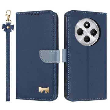 Redmi 14C/Poco C75 Dark Blue Leather Phone Case with Hand Strap - 1