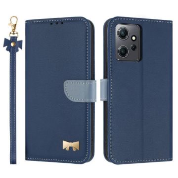 Redmi Note 12 4G Dark Blue Leather Phone Case with Hand Strap - 1