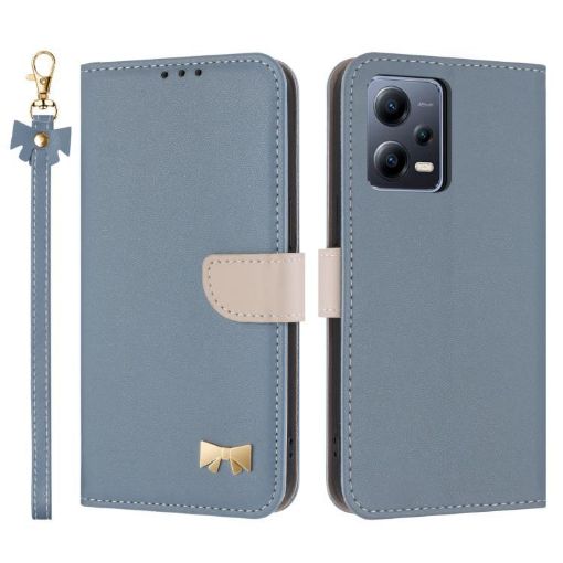 Redmi Note 12 5G/Poco X5 Light Blue Leather Case with Hand Strap - 1