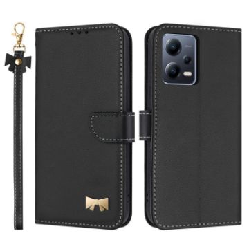 Redmi Note 12 Pro 5G Black Leather Case with Metal Bow & Hand Strap - 1