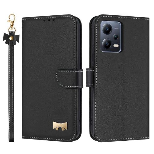 Redmi Note 12 Pro+ 5G Black Leather Case with Metal Bow & Hand Strap - 1