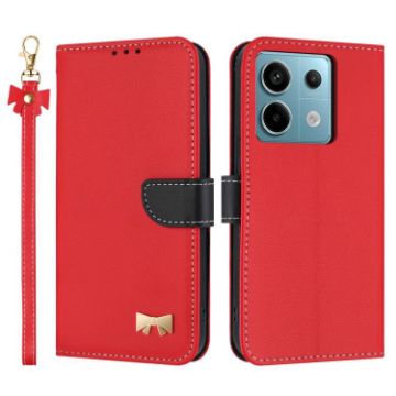 Redmi Note 13 5G Leather Phone Case with Hand Strap - Red - 1