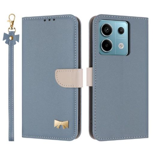 Redmi Note 13 5G Light Blue Leather Case with Metal Bow & Hand Strap - 1
