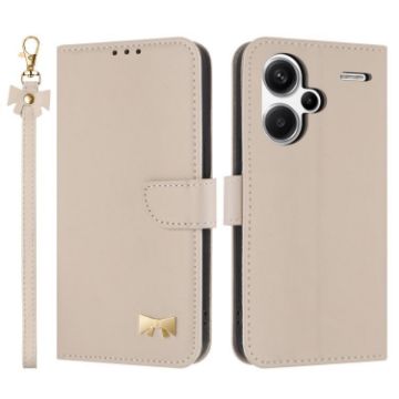 Redmi Note 13 Pro+ Metal Bow Leather Case with Hand Strap - Apricot - 1