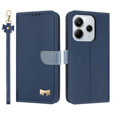 Redmi Note 14 4G Dark Blue Leather Phone Case with Hand Strap - 1