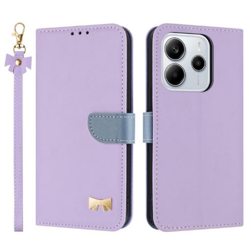 Redmi Note 14 4G Purple Leather Phone Case with Hand Strap - 1