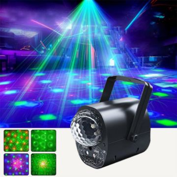 RGB Laser Light LED Stage Magic Ball Lamp, Voice Control, No Remote (Black) - 1