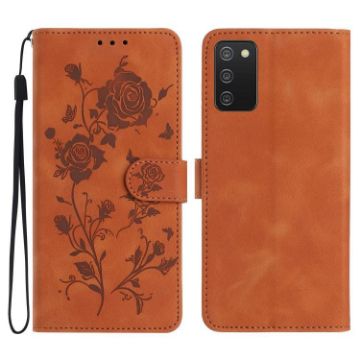 Samsung Galaxy A02S 164mm Rose Flower Leather Case Brown - 1