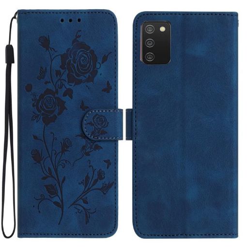 Samsung Galaxy A02S Leather Case, Rose Flower Embossed, Dark Blue, EU 166mm - 1