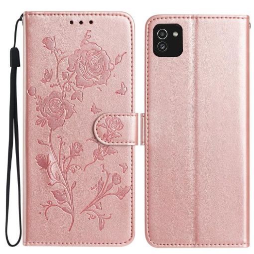 Samsung Galaxy A03 Rose Flower Embossed Leather Case - Rose Gold - 1