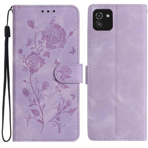 Samsung Galaxy A03 Light Purple Rose Embossed Leather Phone Case - 1