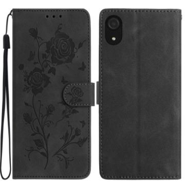 Samsung Galaxy A03 Core Black Leather Case Rose Flower Embossing - 1