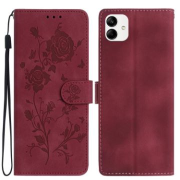 Samsung Galaxy A04 Red Rose Flower Embossed Leather Phone Case - 1