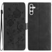 Samsung Galaxy A04S Black Leather Case with Rose Flower Embossing - 1
