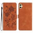 Samsung Galaxy A05 Brown Leather Case with Rose Flower Embossing Pattern - 1