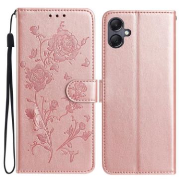Samsung Galaxy A06 Rose Flower Embossed Leather Case - Rose Gold - 1