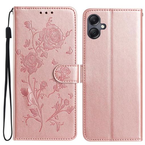 Samsung Galaxy A06 Rose Flower Embossed Leather Case - Rose Gold - 1