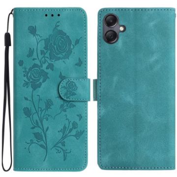 Samsung Galaxy A06 Green Leather Case with Rose Flower Embossing - 1