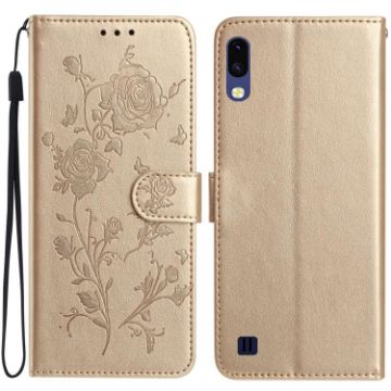 Samsung Galaxy A10/M10 Gold Rose Embossed Leather Phone Case - 1