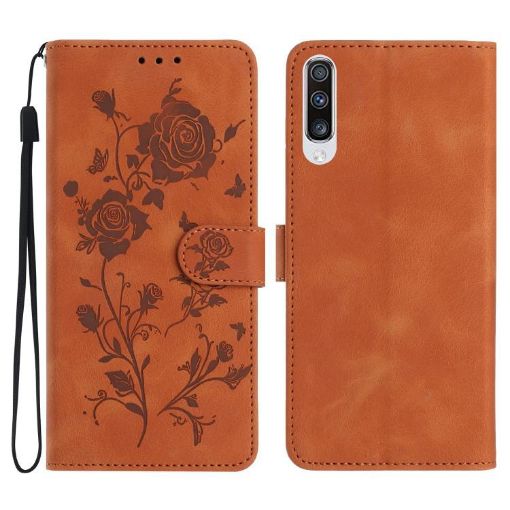 Samsung Galaxy A10/M10 Brown Rose Embossed Leather Phone Case - 1