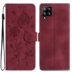 Samsung Galaxy A12 Red Rose Flower Embossed Leather Phone Case - 1