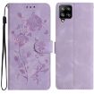 Samsung Galaxy A12 Light Purple Rose Embossed Leather Phone Case - 1
