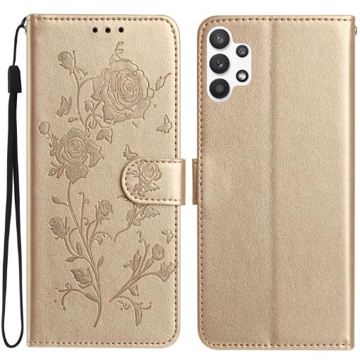 Samsung Galaxy A13 4G Gold Rose Embossed Leather Phone Case - 1