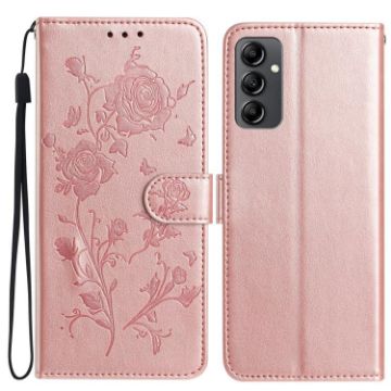 Samsung Galaxy A14 Rose Flower Embossed Leather Case - Rose Gold - 1