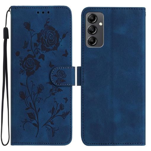 Samsung Galaxy A14 Dark Blue Rose Embossed Leather Phone Case - 1