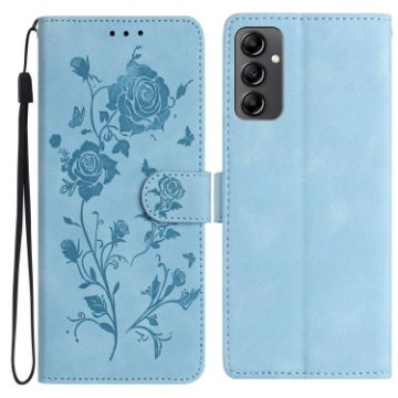 Samsung Galaxy A14 Sky Blue Rose Embossed Leather Phone Case - 1
