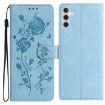 Samsung Galaxy A15 Sky Blue Rose Embossed Leather Phone Case - 1