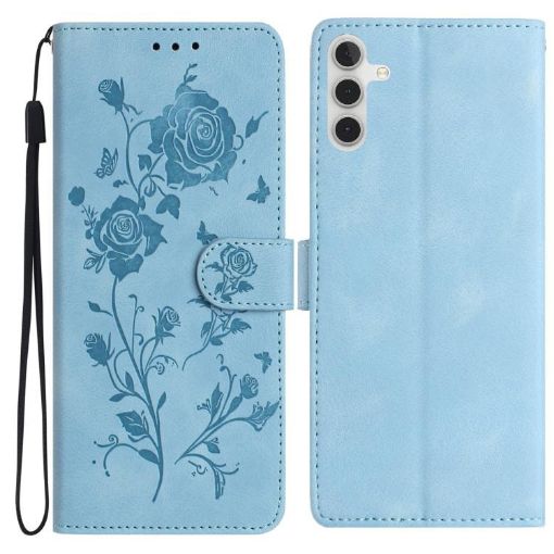 Samsung Galaxy A16 Sky Blue Rose Embossed Leather Phone Case - 1