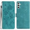 Samsung Galaxy A16 Green Leather Case with Rose Flower Embossing - 1