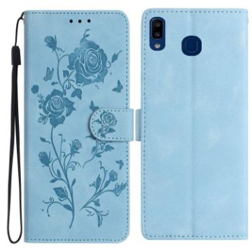 Samsung Galaxy A20/A30 Rose Embossed Leather Case Sky Blue - 1