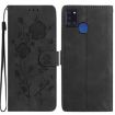 Samsung Galaxy A21S Black Leather Case with Rose Flower Embossing - 1