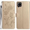 Samsung Galaxy A22 Gold Leather Case with Rose Flower Embossing Pattern - 1