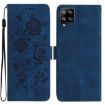 Samsung Galaxy A22 Dark Blue Rose Embossed Leather Phone Case - 1
