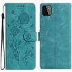 Samsung Galaxy A22 5G Green Rose Embossed Leather Phone Case - 1