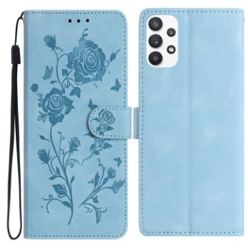 Samsung Galaxy A23 Sky Blue Rose Embossed Leather Phone Case - 1