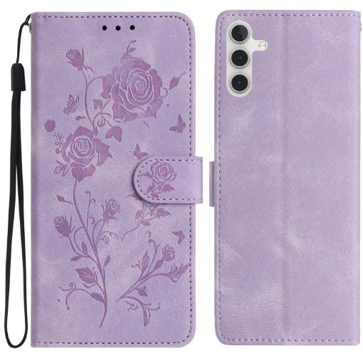 Samsung Galaxy A24 Light Purple Rose Embossed Leather Phone Case - 1