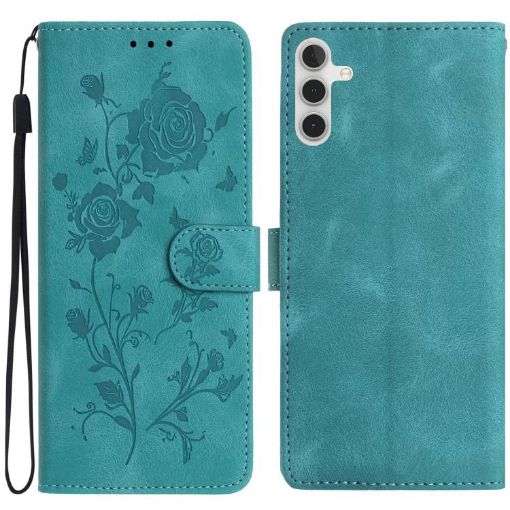 Samsung Galaxy A25 Green Leather Case with Rose Flower Embossing - 1