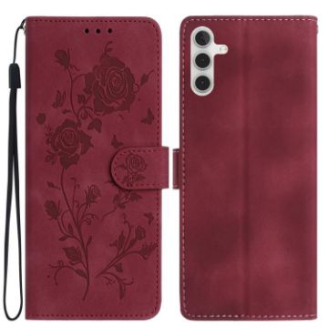 Samsung Galaxy A25 Red Rose Flower Embossed Leather Phone Case - 1