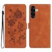 Samsung Galaxy A26 Brown Leather Case with Rose Flower Embossing - 1