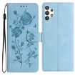Samsung Galaxy A32 Leather Case, Rose Flower Embossing, Sky Blue - 1