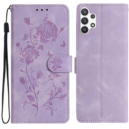 Samsung Galaxy A32 Light Purple Rose Embossing Leather Phone Case - 1